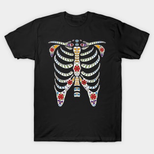 Halloween Day of Dead Skeleton Flowers Decorated T-Shirt